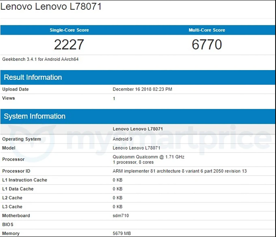 Lenovo Z5s lộ cấu hình trên Geekbench Lenovo Z5s lộ cấu hình trên Geekbench