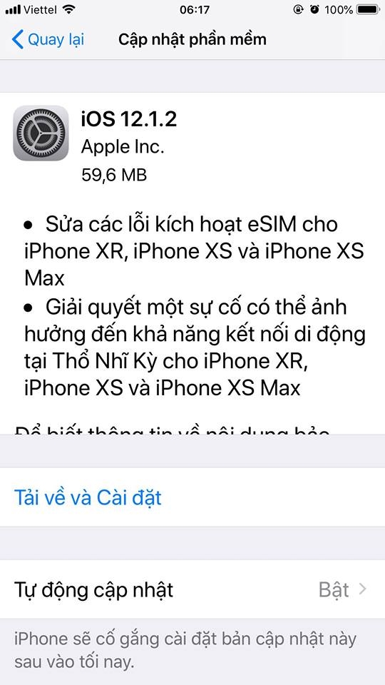 Apple phát hành iOS 12.1.2 Apple phát hành iOS 12.1.2