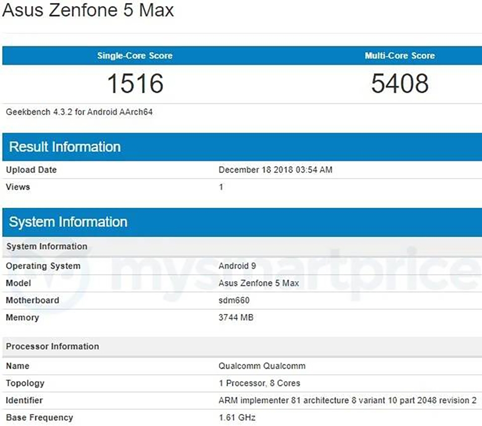 ZenFone 5 lộ cấu hình trên Geekbench ZenFone 5 lộ cấu hình trên Geekbench