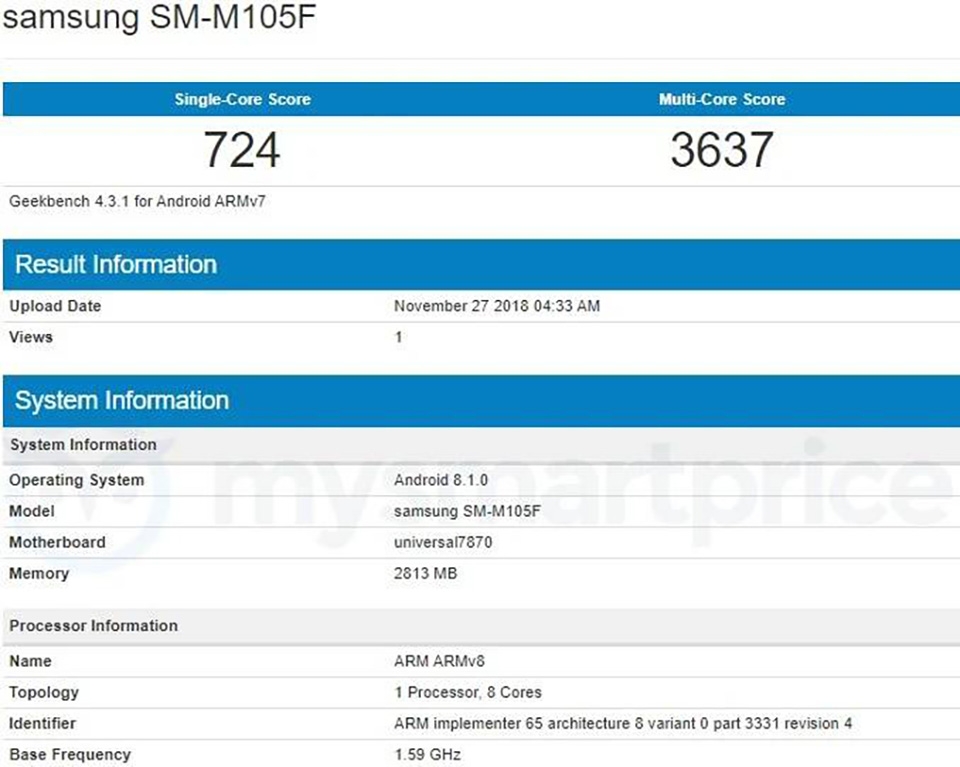 Galaxy M10 lộ cấu hình trên Geekbench