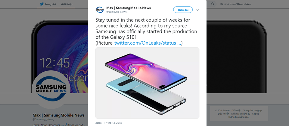 Galaxy S10 đã được đưa vào sản xuất Galaxy S10 đã được đưa vào sản xuất