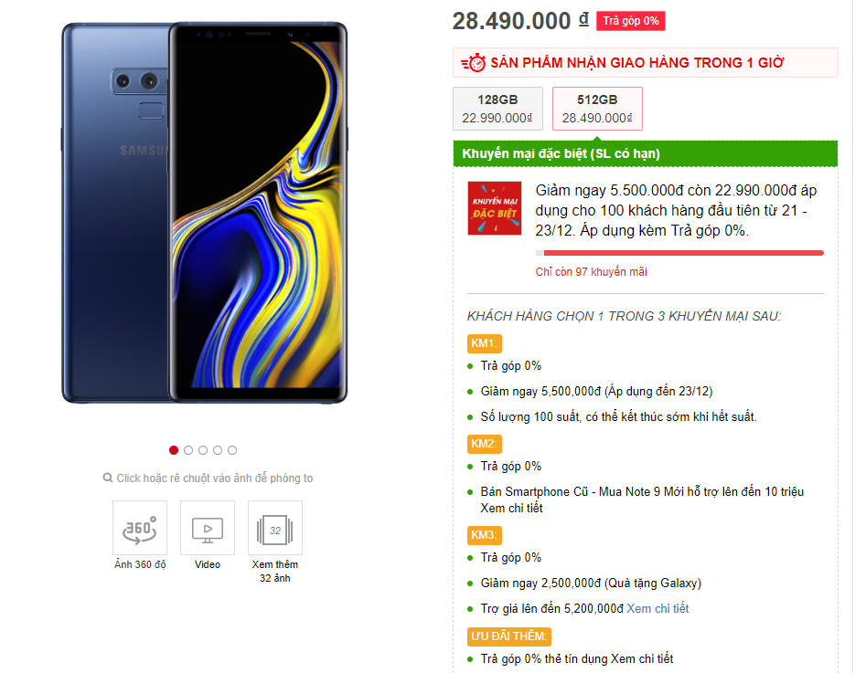 Galaxy Note 9 (512GB) bất ngờ giảm tới 5.5 triệu đồng, chỉ còn gần 100 suất Galaxy Note 9 (512GB) bất ngờ giảm tới 5.5 triệu đồng, chỉ còn gần 100 suất