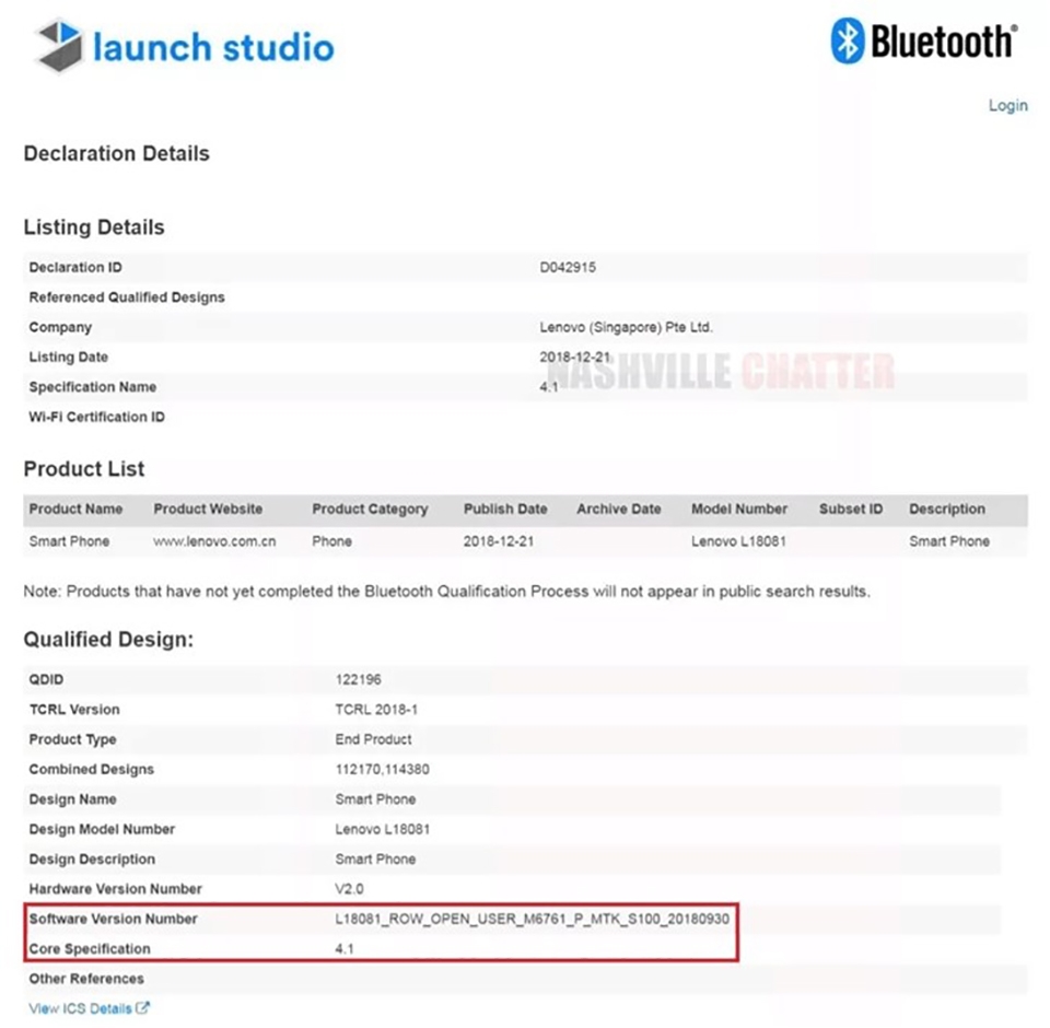 Lenovo A5s đạt chứng nhận Bluetooth Lenovo A5s đạt chứng nhận Bluetooth