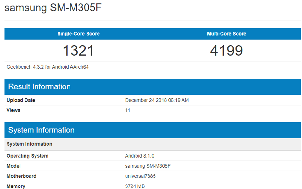 Galaxy M30 lộ cấu hình trên Geekbench Galaxy M30 lộ cấu hình trên Geekbench