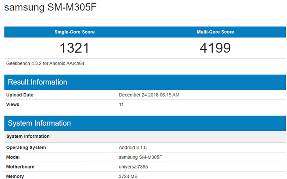 Galaxy M30 xuất hiện trên Geekbench Galaxy M30 xuất hiện trên Geekbench