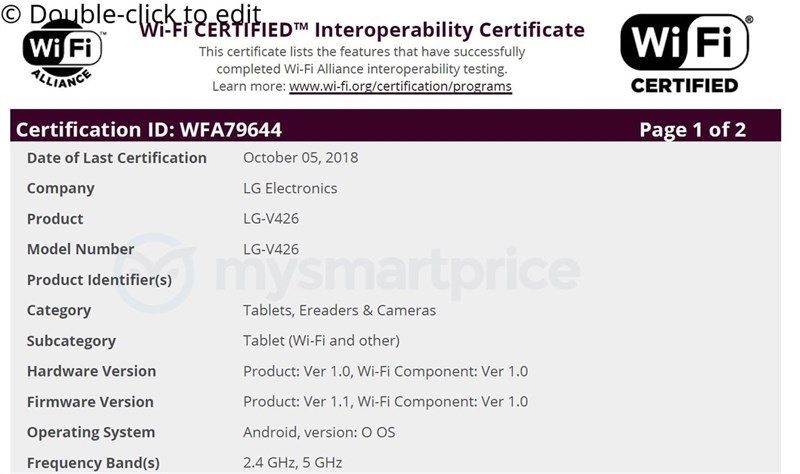 Tablet LG V426 nhận các chứng chỉ quan trọng, sẵn sàng ra mắt