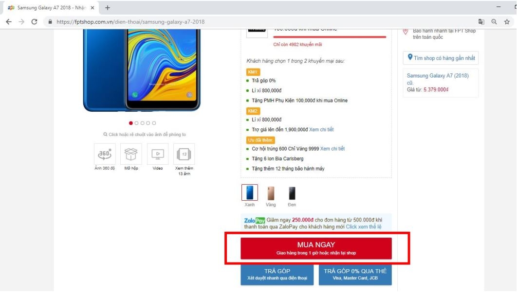Huướng dẫn thanh toán fptshop bằng zalopay 6