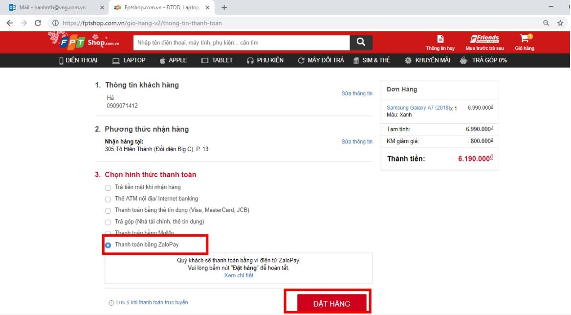 Huướng dẫn thanh toán fptshop bằng zalopay 90