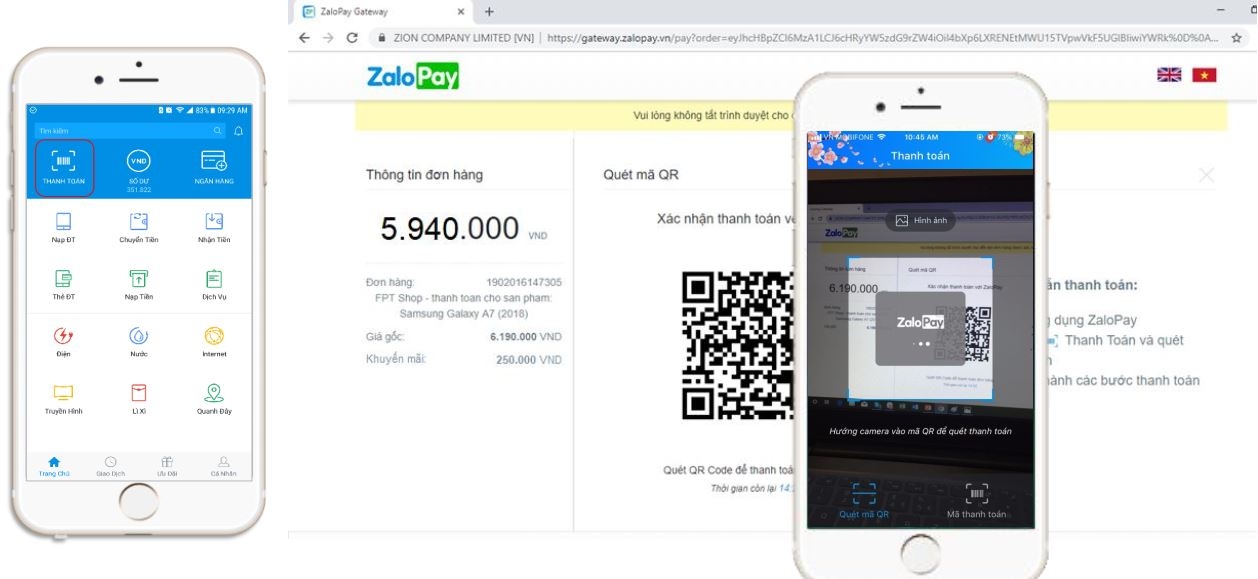 Huướng dẫn thanh toán fptshop bằng zalopay 234