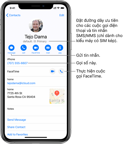 Thêm và sử dụng thông tin liên hệ trong ứng dụng Danh bạ trên iPhone