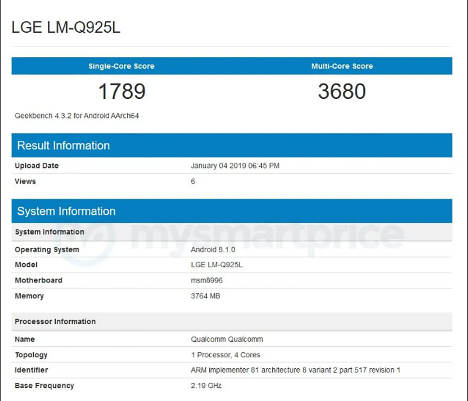 LG Q9 lộ cấu hình trên Geekbench