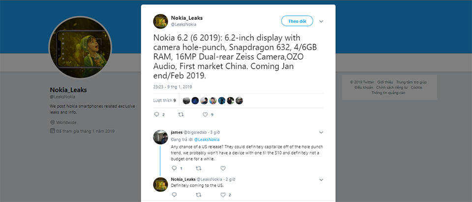 Rò rỉ thôngtin cấu hình Nokia 6.2
