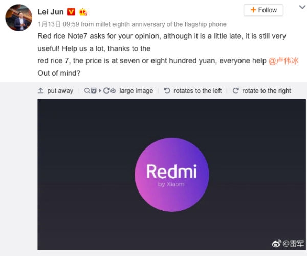 CEO Xiaomi xác nhận Redmi 7 sẽ có mức giá từ 2.3 - 2.7 triệu CEO Xiaomi xác nhận Redmi 7 sẽ có mức giá từ 2.3 - 2.7 triệu