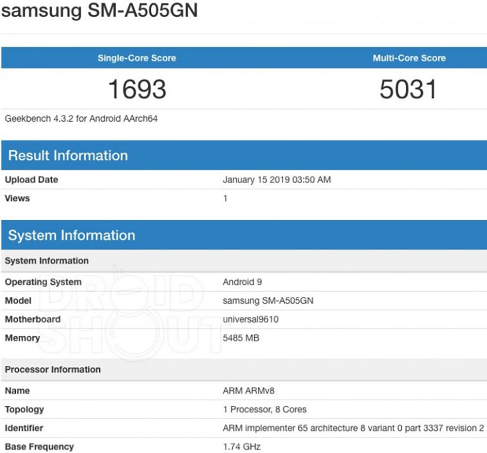 Galaxy A50 lộ cấu hình trên Geekbench