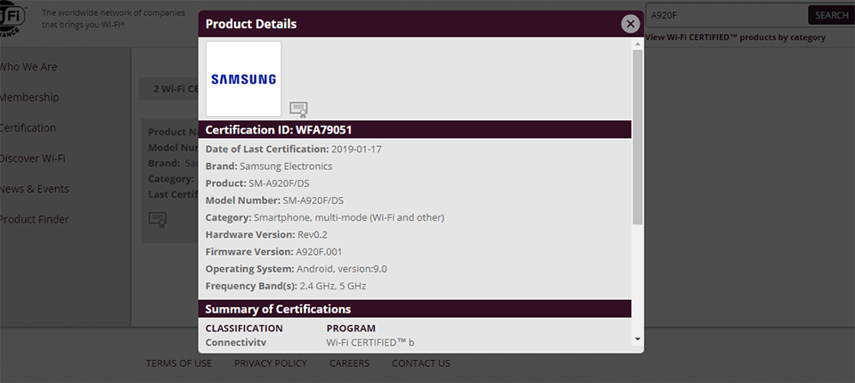 Galaxy A9 2018 đạt chứng nhận Wifi với Android Pie