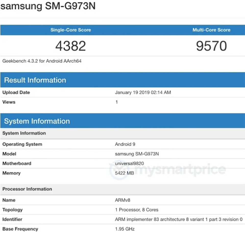 Galaxy S10 lộ cấu hình trên Geekbench Galaxy S10 lộ cấu hình trên Geekbench