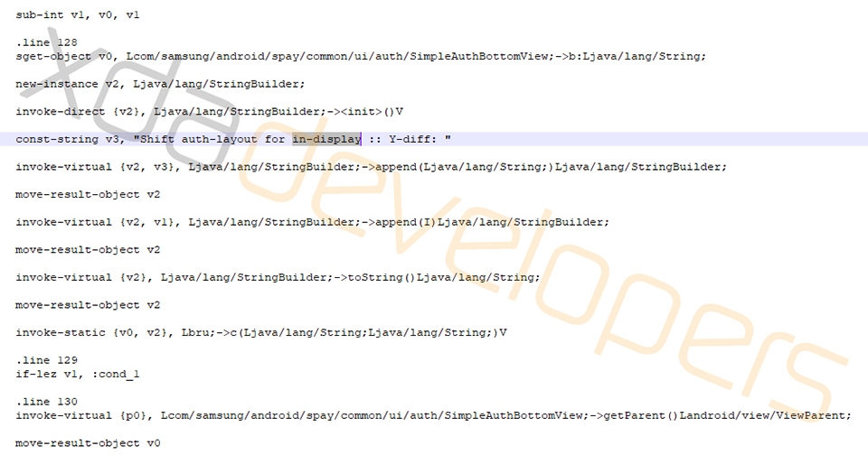 Đoạn mã cho thấy Galaxy S10 sẽ có cảm biến vân tay trong màn hình