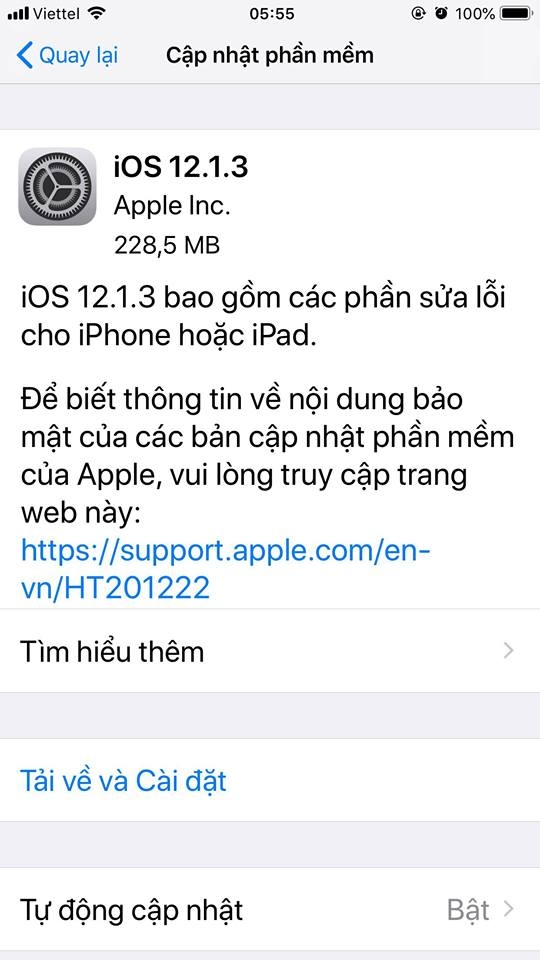 iOS 12.1.3 được phát hành (ảnh 1) iOS 12.1.3 được phát hành (ảnh 1)
