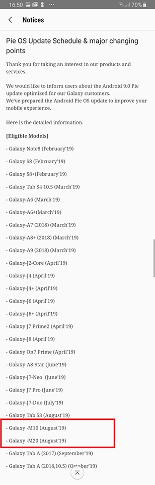 Galaxy M10 và M20 sẽ lên đời Android trong tháng 8 Galaxy M10 và M20 sẽ lên đời Android trong tháng 8