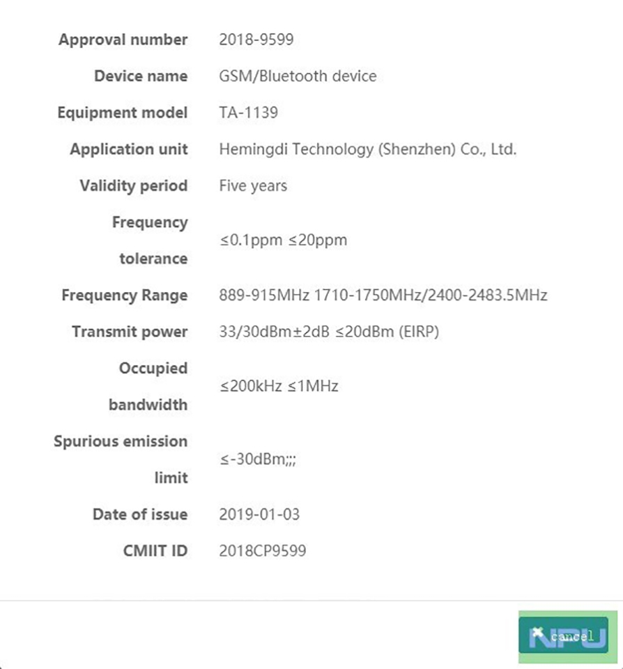 Nokia TA-1139 đạt chứng nhận tại Trung Quốc Nokia TA-1139 đạt chứng nhận tại Trung Quốc