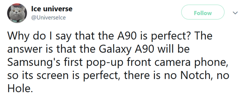 Galaxy A90 sẽ có camera selfie pop-up Galaxy A90 sẽ có camera selfie pop-up