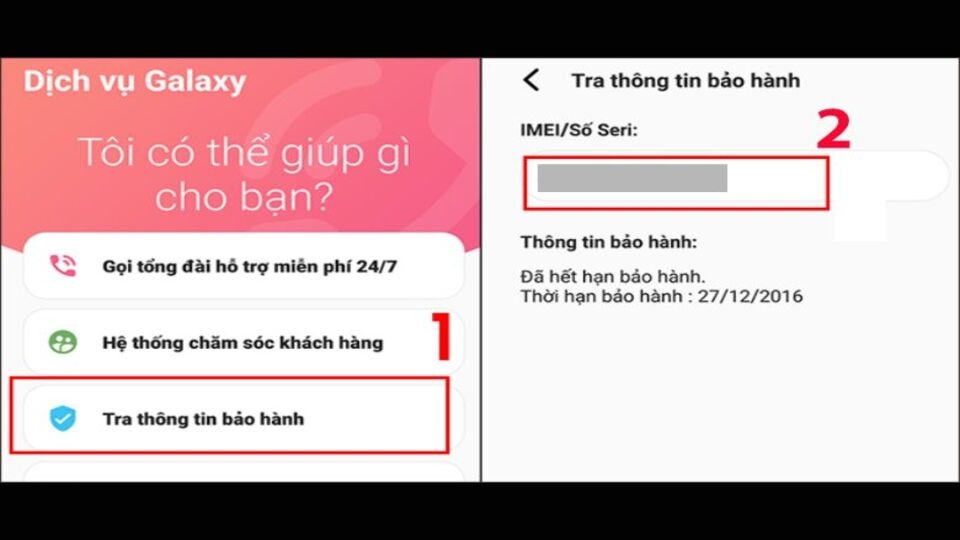 Chọn "Tra thông tin bảo hành"