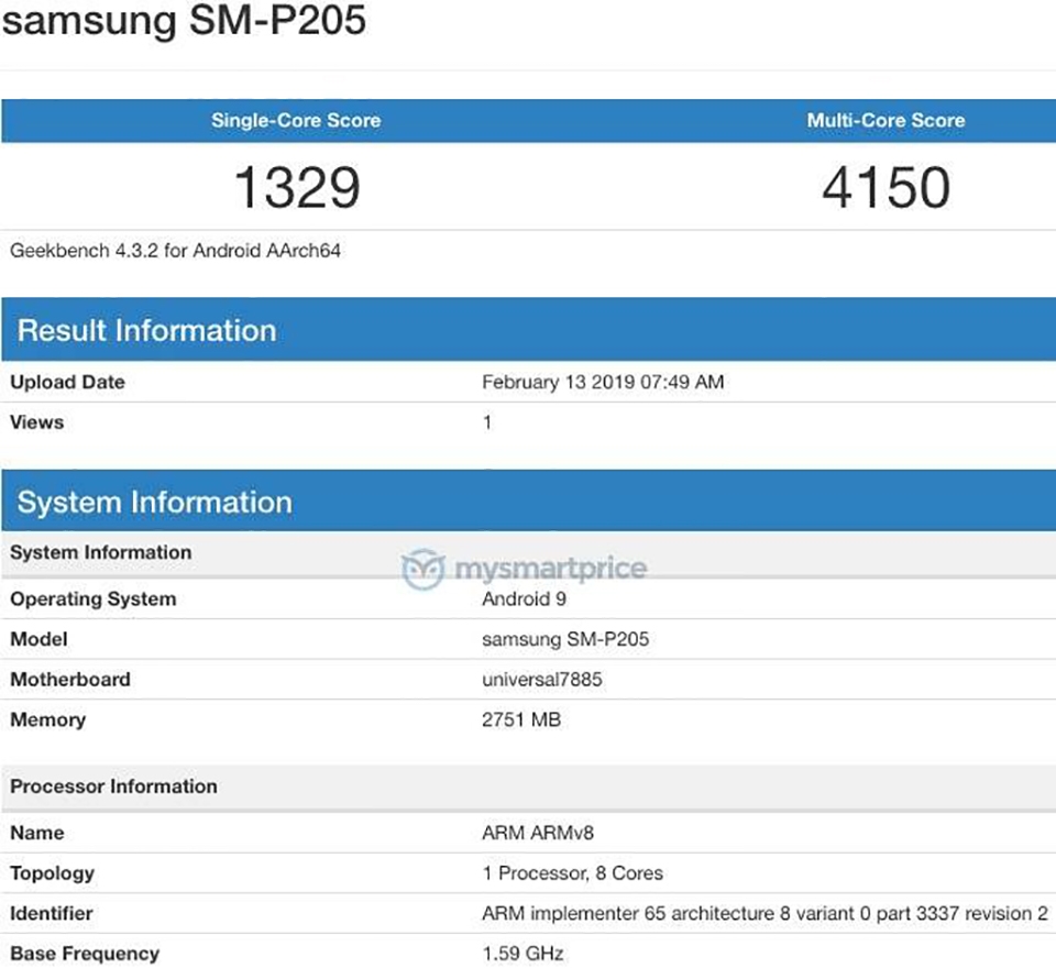 SM-P205 lộ cấu hình trên Geekbench SM-P205 lộ cấu hình trên Geekbench
