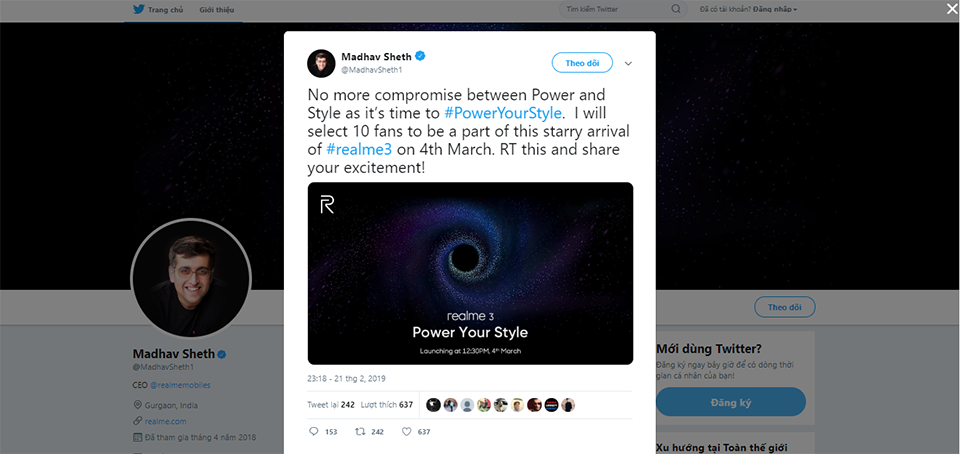 Realme 3 ra mắt ngày 4 tháng 3