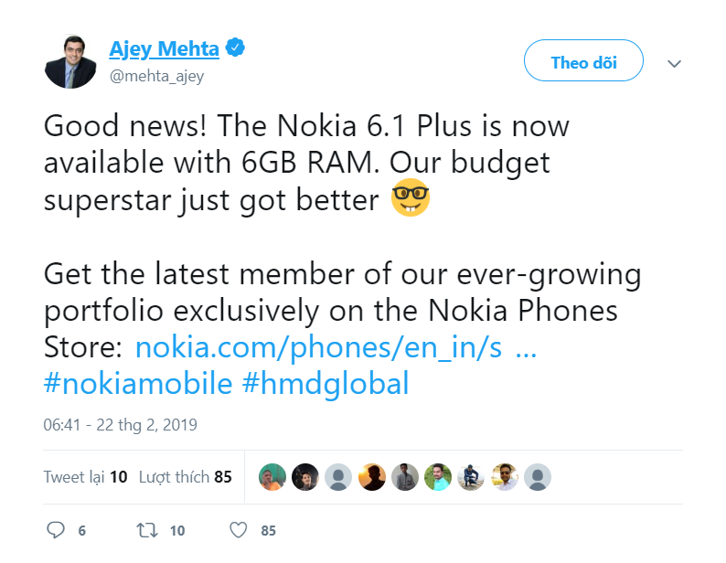 Nokia 6.1 Plus phiên bản RAM 6GB chính thức ra mắt