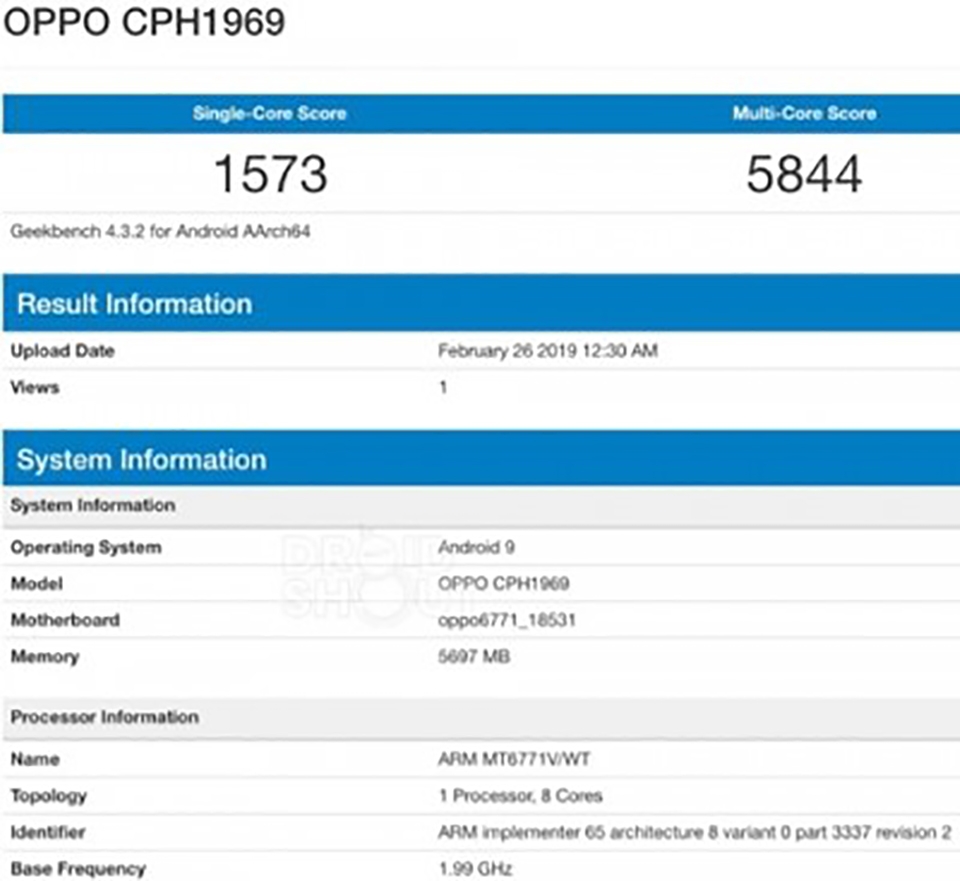 OPPO F11 Pro lộ cấu hình trên Geekbench