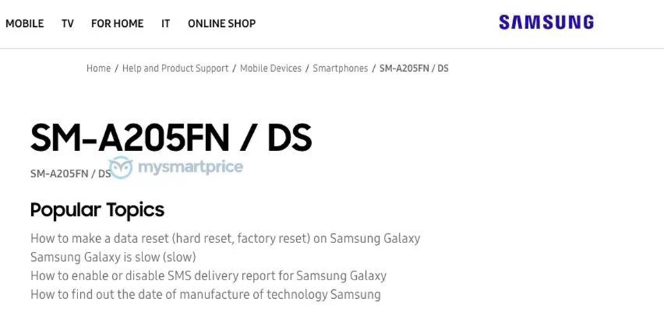 Galaxy A20 xuất hiện trên trang web hỗ trợ Galaxy A20 xuất hiện trên trang web hỗ trợ