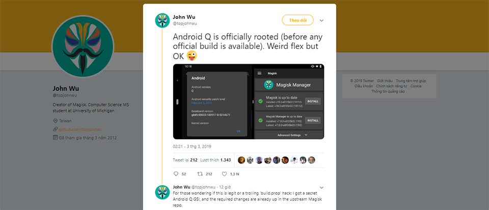 Android Q đã bị root thành công