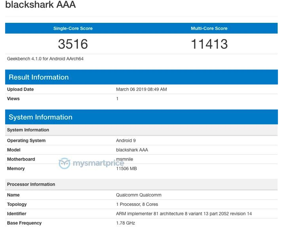 Black Shark 2 lộ cấu hình trên Geekbench