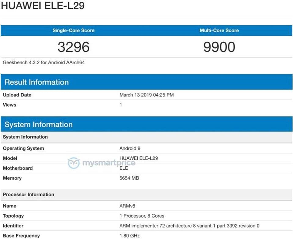 Huawei P30 lộ cấu hình trên Geekbench Huawei P30 lộ cấu hình trên Geekbench