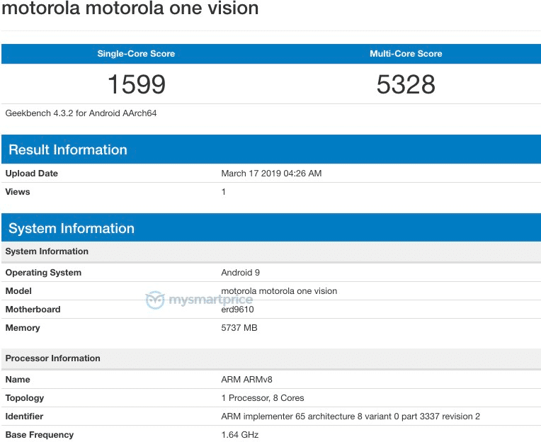Motorola Vision xuất hiện trên Geekbench