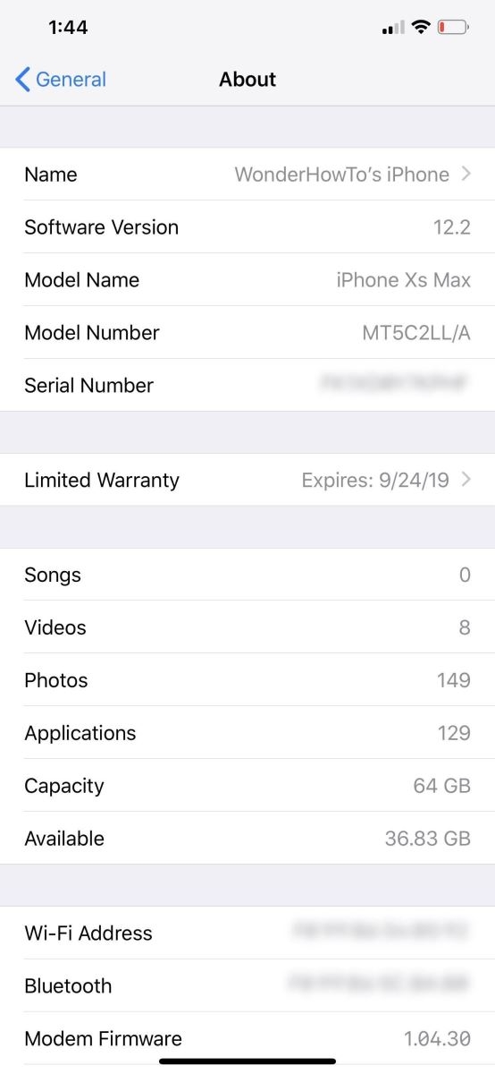 iOS 12.2 check bảo hành