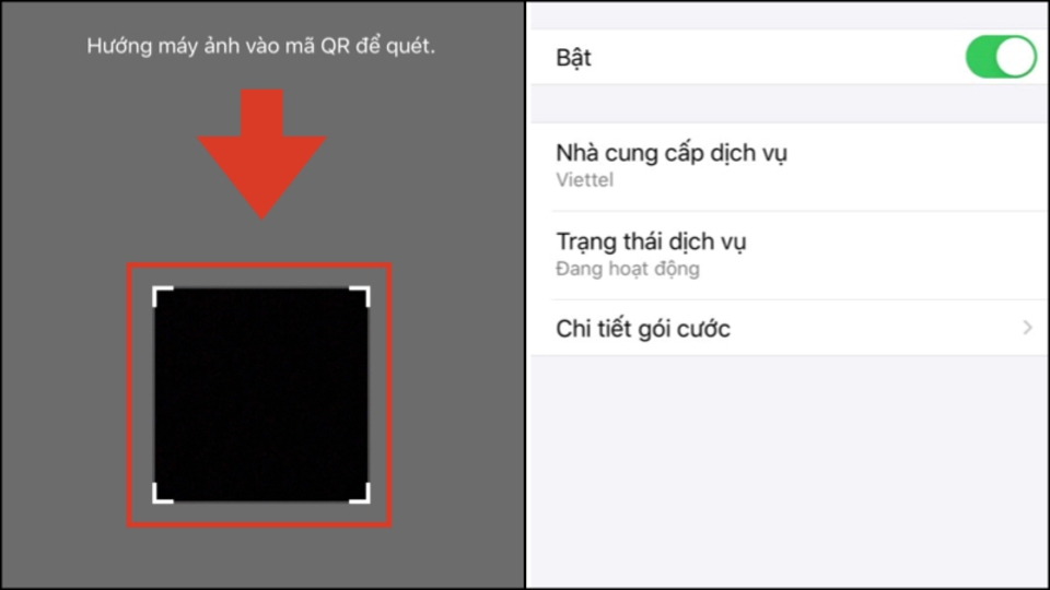 Quét mã QR của eSIM để hoàn thành thiết lập