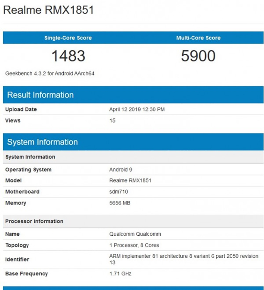 Cấu hình của Realme 3 Pro trên Geekbench