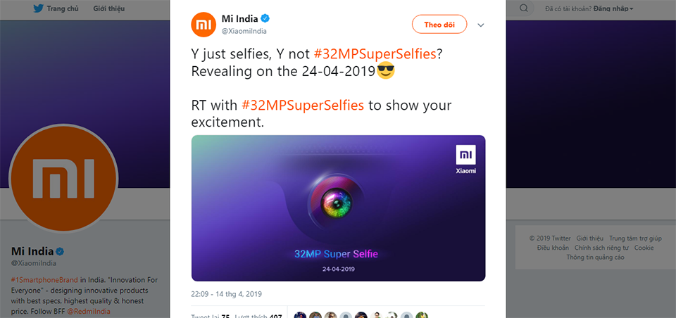 Redmi Y3 ra mắt ngày 24 tháng 4