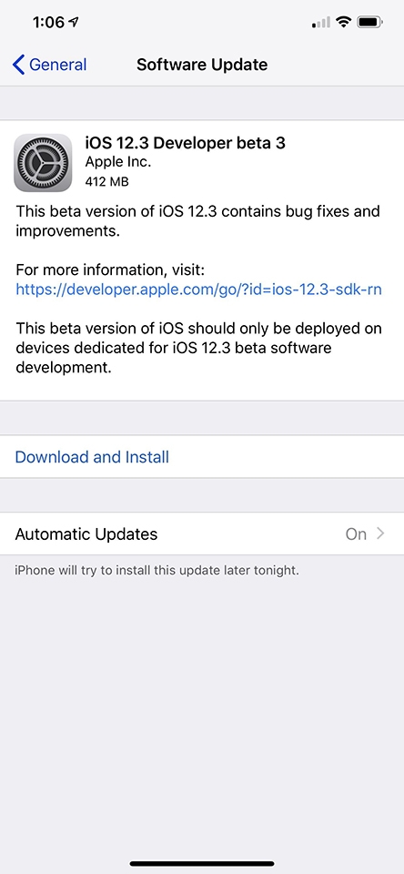 Apple phát hành iOS 12.3 beta 3