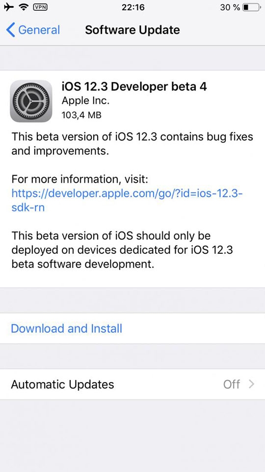 Apple phát hành iOS 12.3 beta 4