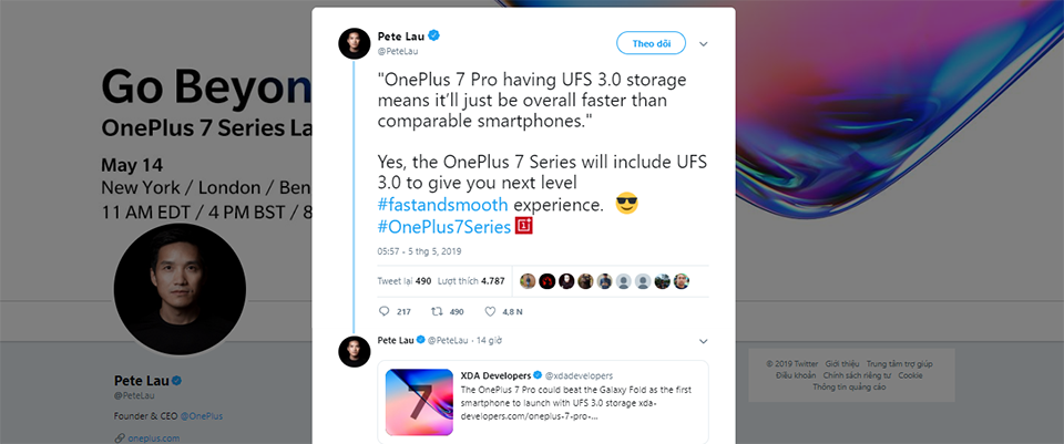 OnePlus 7 và OnePlus 7 Pro sẽ sử dụng bộ nhớ UFS 3.0