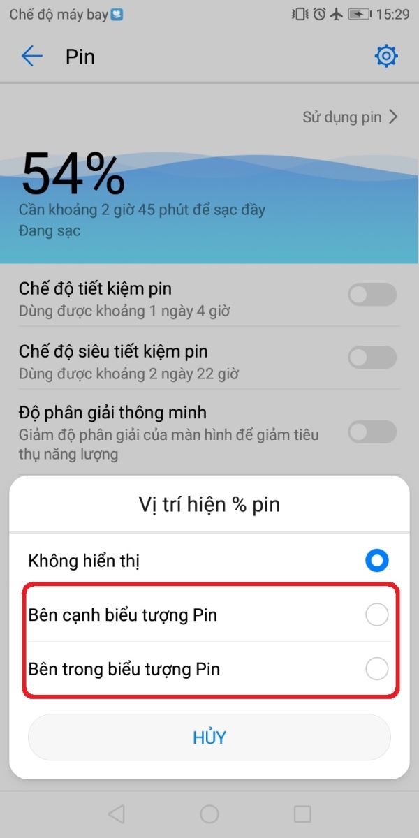 Hướng dẫn bật hiển thị phần trăm pin trên Huawei Y6 Prime 4