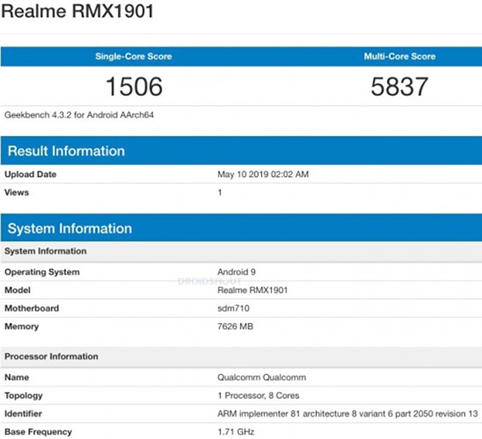 Realme X được xác nhận cấu hình trên Geekbench
