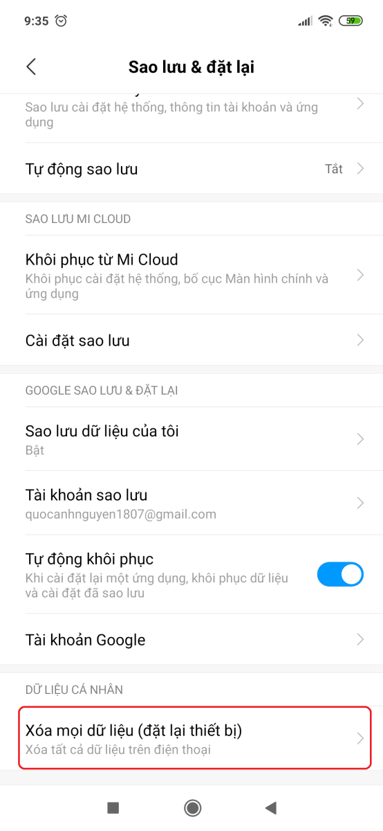 Hướng dẫn khôi phục cài đặt gốc trên Xiaomi Mi 8 5