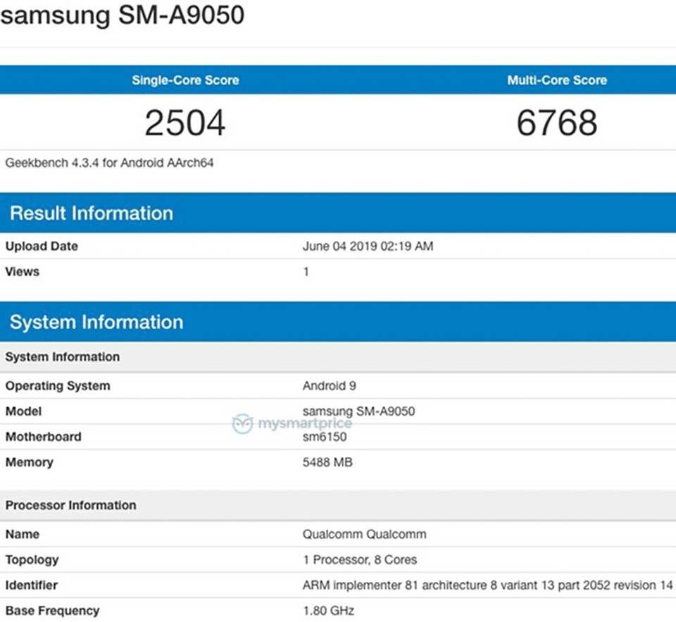 Galaxy A90 lộ cấu hình trên Geekbench Galaxy A90 lộ cấu hình trên Geekbench