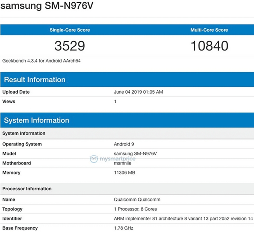 Galaxy Note 10 5G lộ cấu hình trên Geekbench Galaxy Note 10 5G lộ cấu hình trên Geekbench