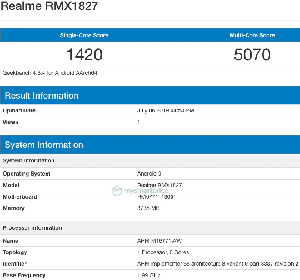 Realme 3i lộ cấu hình trên Geekbench