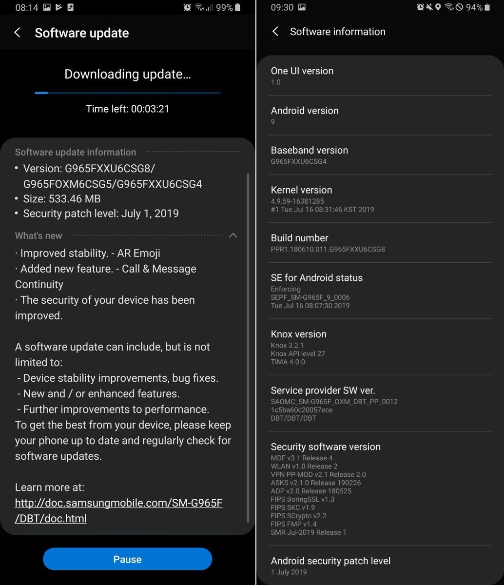 cập nhật Galaxy S9