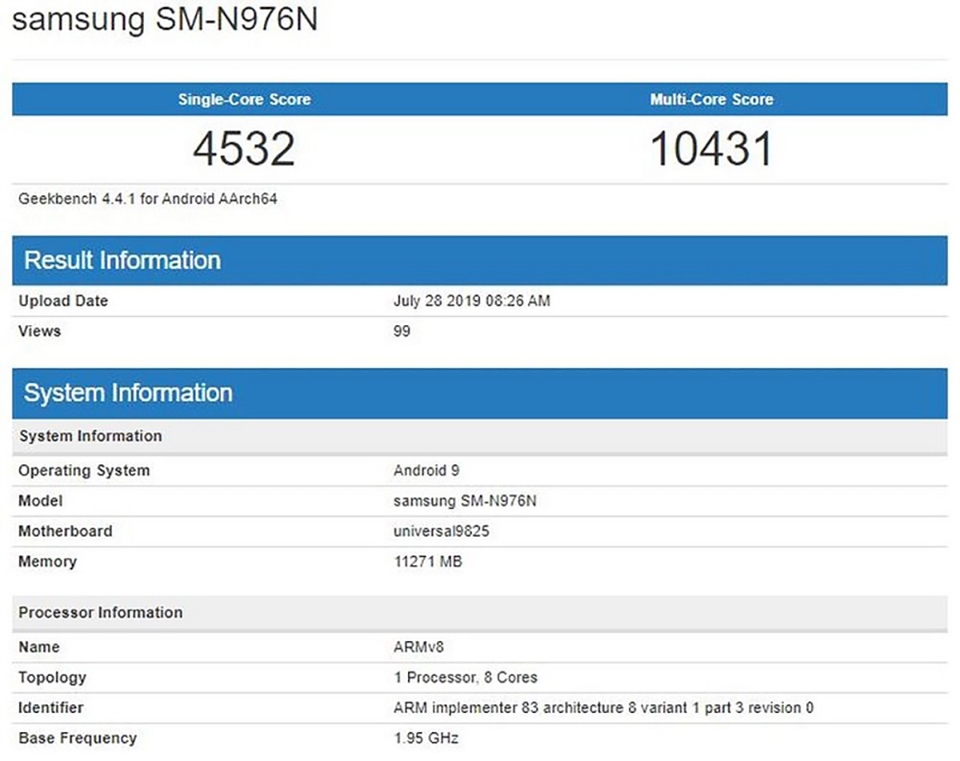 Galaxy S10+ 5G xuất hiện trên Geekbench Galaxy S10+ 5G xuất hiện trên Geekbench